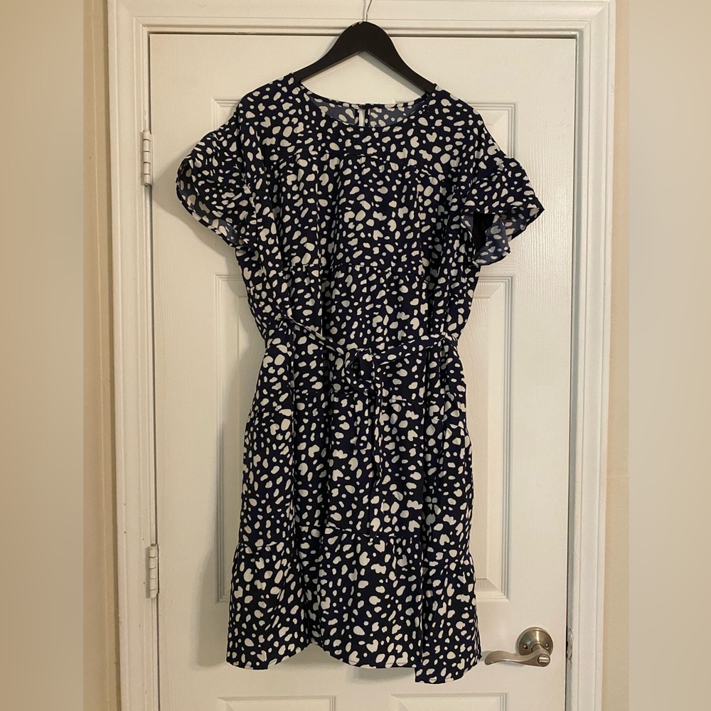 Navy and White Printed Tie-Waist Women's Dress. Size XXL. NWT. Pullover.